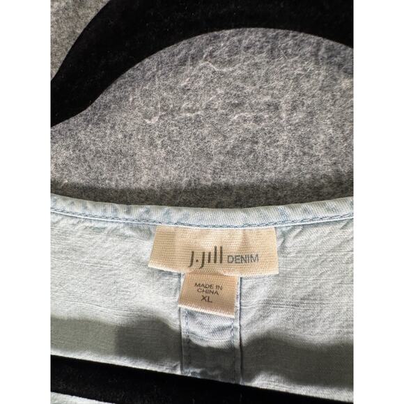 J Jill Blouse Women XL Blue Denim Chambray Short Sleeve Relax Summer Coastal - Picture 2 of 7